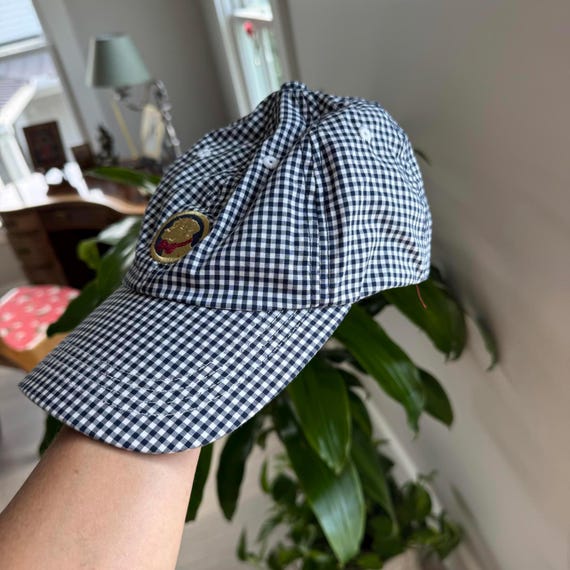 Southern Proper Navy and White Gingham Check Baseball Cap| Dog