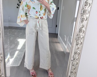 Calypso St. Barth Cream Wide Leg Pants Size S