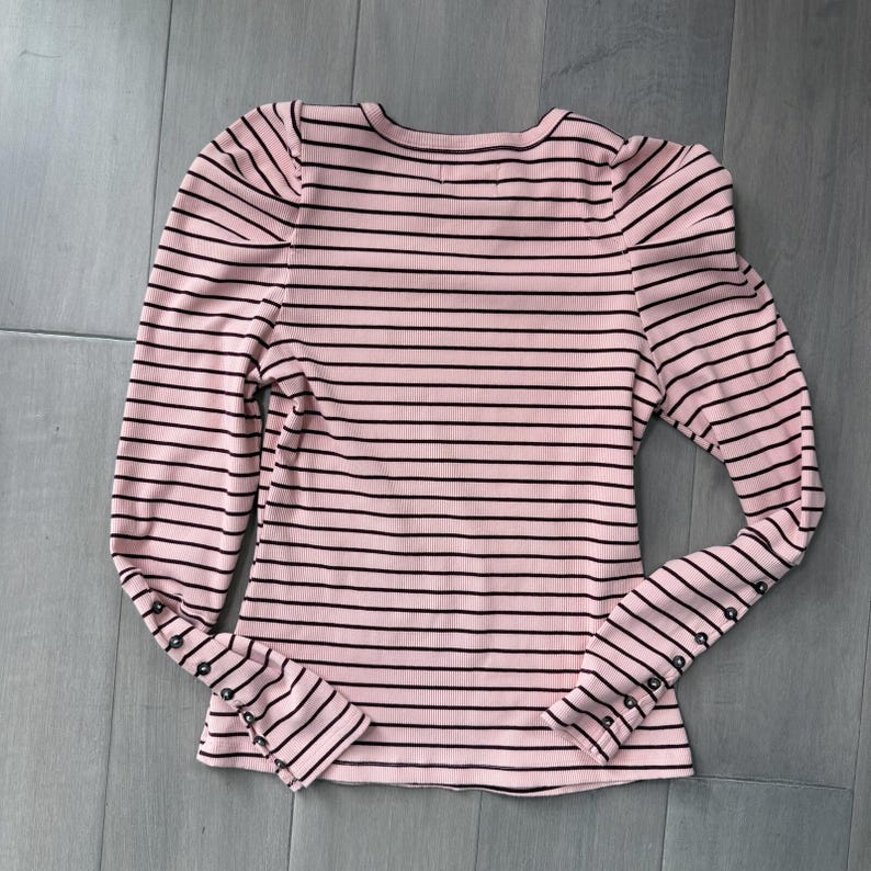 Maeve Pink | Black Striped Puff Sleeve Long Sleeve Top Size S image 7
