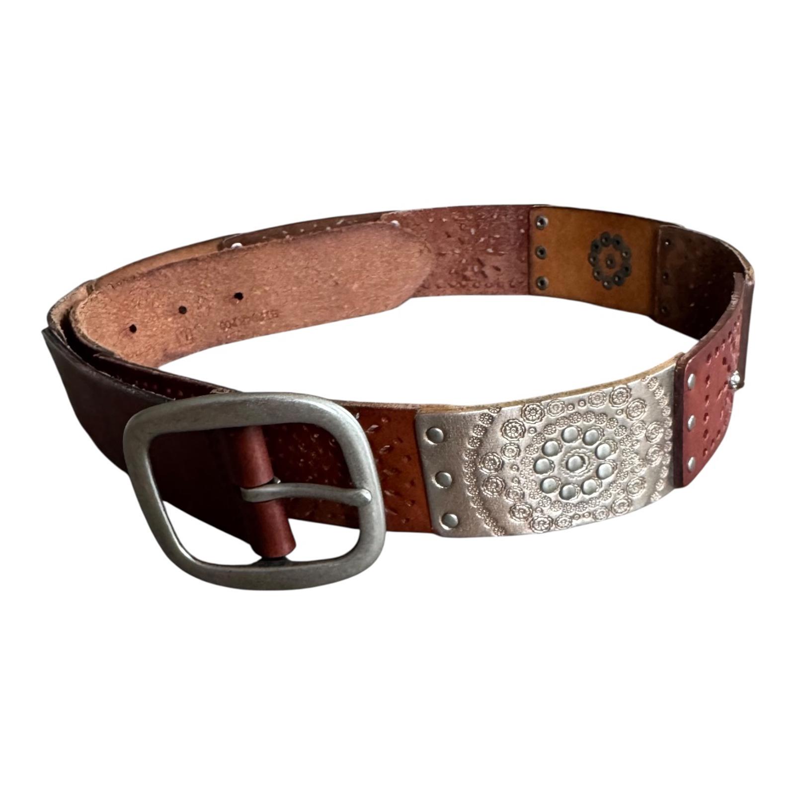 Vintage Fossil Metal Studded Leather Belt Boho Multicolored 
