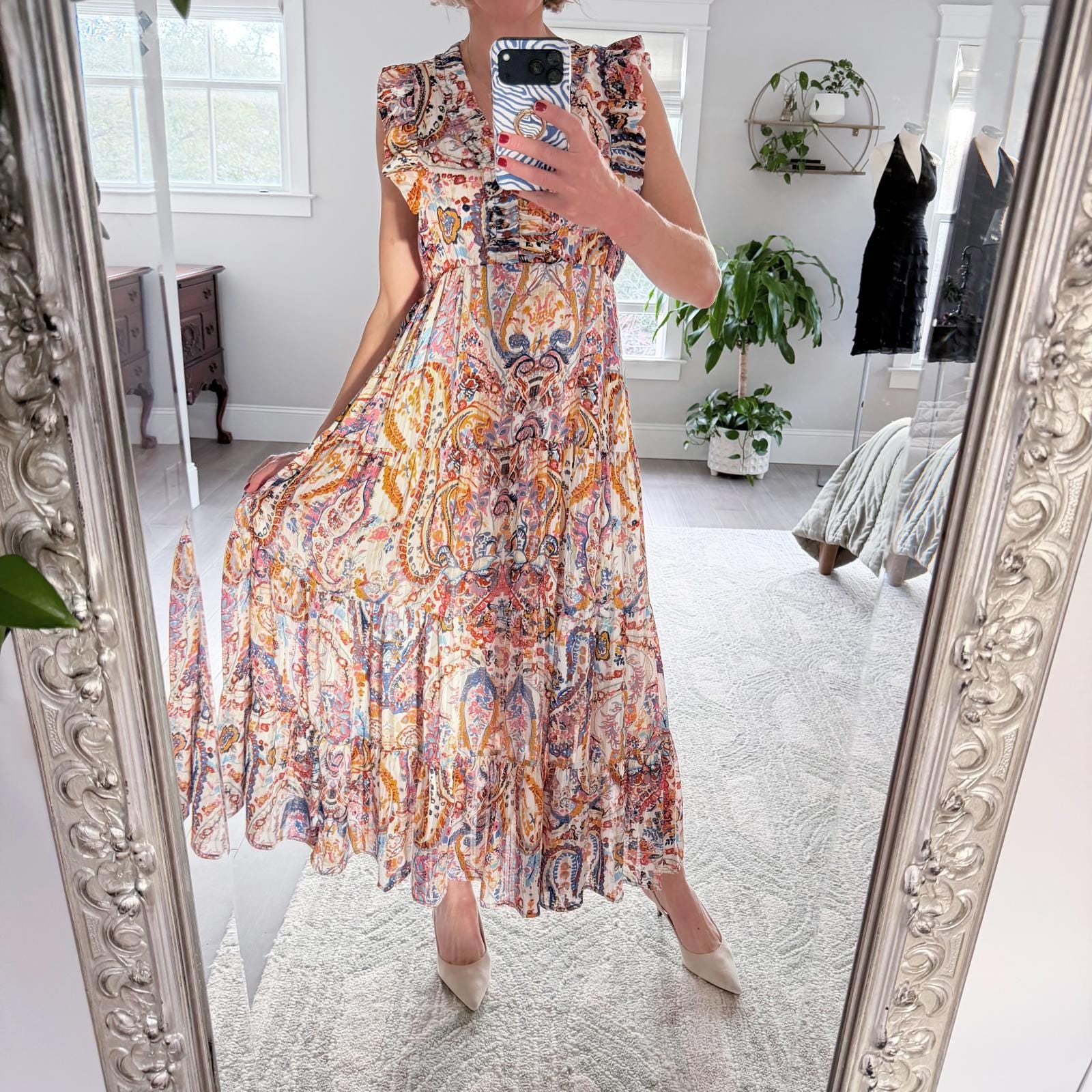 bohemian rainbow tiered maxi dress Womens Beach Dresses Summer Rainbow Spaghetti Straps V-Neck Flared Boho Maxi Dress Colorful XS at Amazon Women's Clothing store