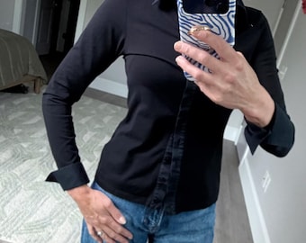 Anne Fontaine Black Long Sleeve Button-Up Shirt Size 40