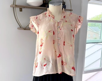 Just Bellini Pink Floral Sleeveless Blouse | Ruffled Sleeves Size XS