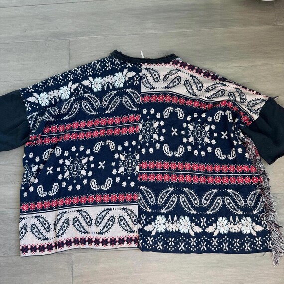 Free People Patchwork Pattern Paisley Poncho Swea… - image 9