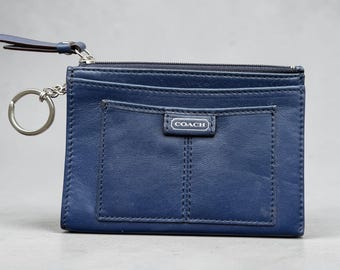 Coach Navy Blue Leather Keychain Card Hold Wallet