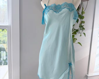 Victoria's Secret Angels Baby Blue Lace Trim Slip Dress Size L