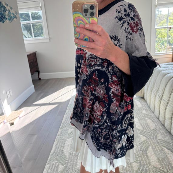 Free People Patchwork Pattern Paisley Poncho Swea… - image 2