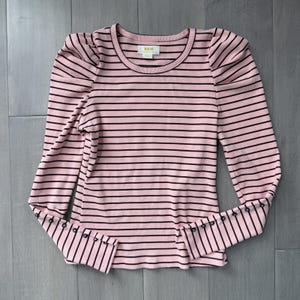 Maeve Pink | Black Striped Puff Sleeve Long Sleeve Top Size S image 3
