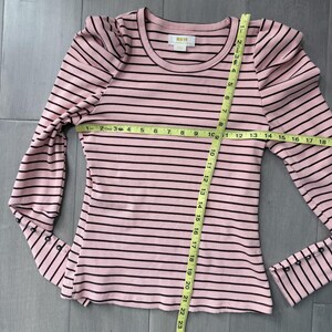 Maeve Pink | Black Striped Puff Sleeve Long Sleeve Top Size S image 6