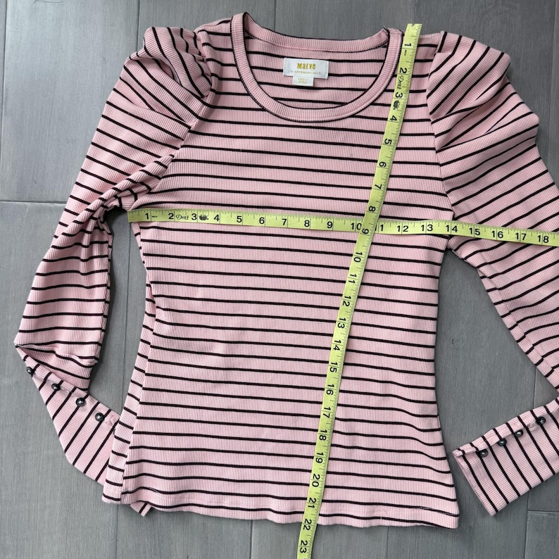Maeve Pink | Black Striped Puff Sleeve Long Sleeve Top Size S image 6