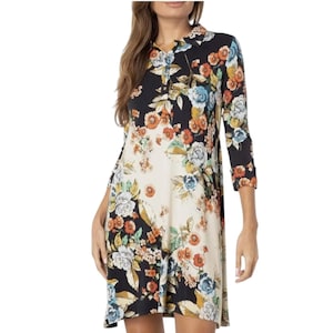 Johnny Was Floral Print Dress 3/4 Sleeves Size S