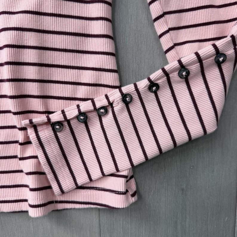Maeve Pink | Black Striped Puff Sleeve Long Sleeve Top Size S image 4