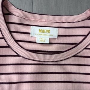 Maeve Pink | Black Striped Puff Sleeve Long Sleeve Top Size S image 2