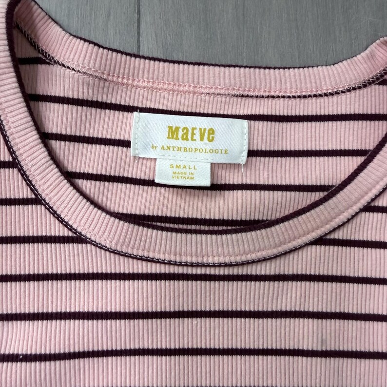Maeve Pink | Black Striped Puff Sleeve Long Sleeve Top Size S image 2
