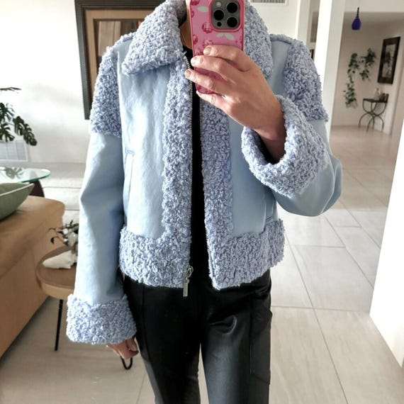 Unreal Fur Corfu Lilac Faux Fur Leather Zip-Up Ja… - image 4