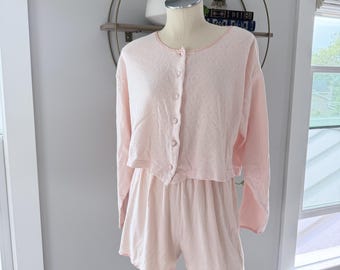 Conjunto de dos piezas vintage Victoria's Secret Gold Label rosa claro para estar en casa, talla S