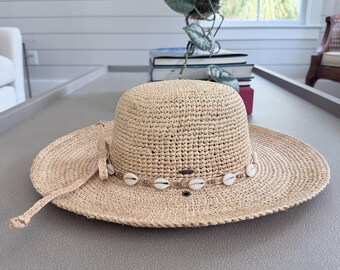 Scala Collezione Handmade Straw Sun Hat with Shell Accents