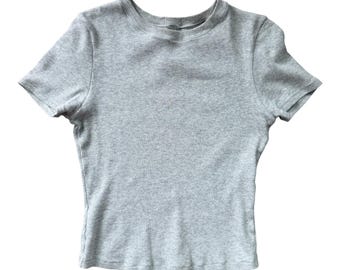 Skims Gray Ribbed Short Sleeve Crop Top Size S