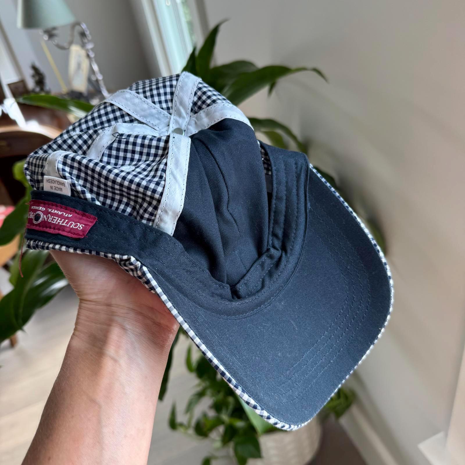 Southern Proper Navy and White Gingham Check Baseball Cap| Dog
