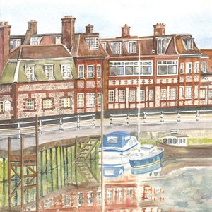 Blakeney Hotel - Norfolk - Hochwertige Giclee Prints und personalisierte Karten eines Original Aquarells von Karin Hocher