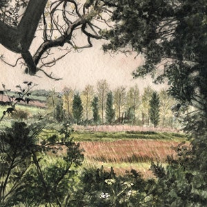 Peupliers à Glandford - Norfolk - Impressions Glicee de qualité et cartes personnalisées d’une aquarelle originale de Karin Hocher