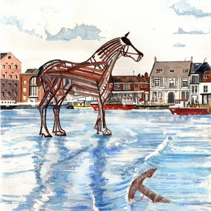 The Lifeboat Horse at Wells next Sea , Norfolk - Stampe di qualità e carte personalizzate di un dipinto ad acquerello originale di Karin Hocher