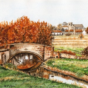 A velha ponte para lugar nenhum - Wiveton - Norfolk - Impressões giclée personalizadas de qualidade e cartões de aquarela original por Karin Hocher