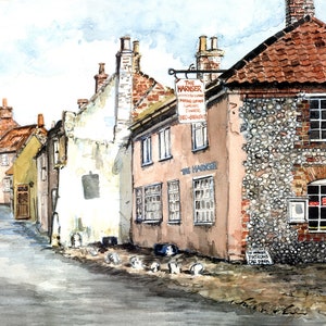 The Harnser em Cley-next-the sea, Norfolk - Impressões Giclée de qualidade e cartões personalizados de uma pintura original em aquarela de Karin Hocher