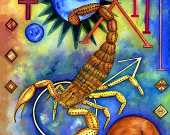 Scorpio Zodiac Star Sign - Quality Giclée prints and Personalised Cards of an Original Watercolour painting by Karin Hocher