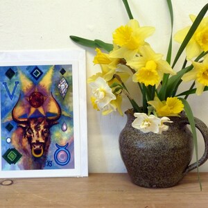 Personalisierte Geburtstagskarte/Geburtstagskarte, Sternzeichen Stier, Sternzeichen, nach einem Original Aquarell von Karin Hocher