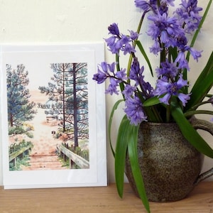 To Wells beach, Norfolk - Biglietti di auguri personalizzati di qualità di un dipinto ad acquerello originale di Karin Hocher