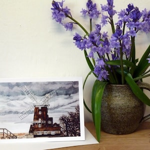 Cley Stormy Windmühle Norfolk - Personalisierte Grußkarten original Aquarell von Karin Hocher