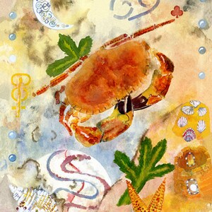 Cancer Sternzeichen - hochwertige Giclée Drucke und personalisierte Geburtstagskarten nach einem Original Aquarell von Karin Hocher