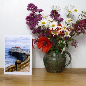 Cromer Pier, Norfolk - Personalisierte Grußkarte eines Original Aquarell gemäldes von Karin Hocher