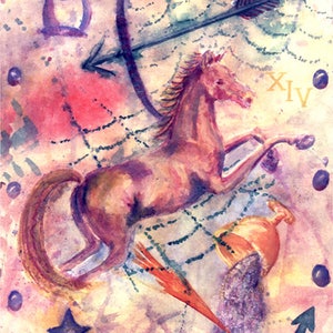 Sterrenbeeld Boogschutter - Gicléeprints van hoge kwaliteit en gepersonaliseerde verjaardagskaarten naar een origineel aquarelschilderij van Karin Hocher