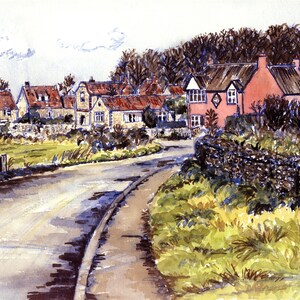 The Street 1980's - Cley-next-the sea - Norfolk - Quality Giclee prints en wenskaarten van een originele aquarel van Karin Hocher