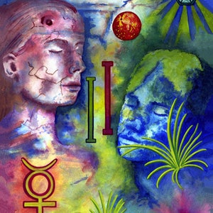 Signo do Zodíaco Gêmeos - Impressões Giclée de qualidade e cartões de aniversário personalizados de uma pintura em aquarela original de Karin Hocher