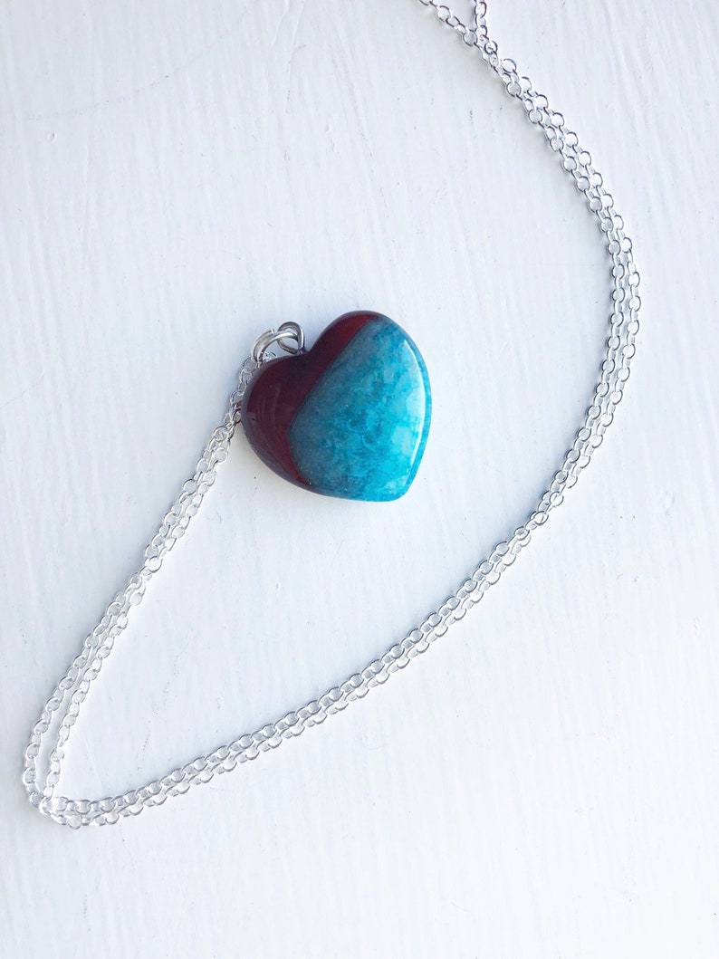 Druzy necklace Love Heart charm Druzy charm Heart pendant Red and Blue Agate Heart Crystal Necklace Heart crystal Carved crystal