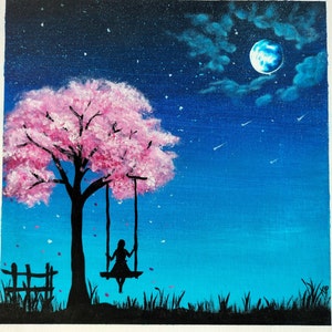 Tableau peinture acrylique vernis sur carton entoilé d'une nuit étoilé