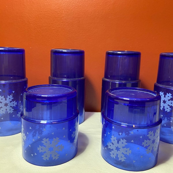 Vintage Tupperware Set of 6 Blue Acrylic Snowflake Tumblers #1673 #1672