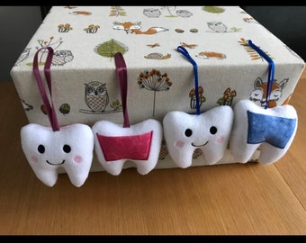 Tooth fairy pillow, fleece tooth fairy pocket, personalised tooth pillow, with pocket, tooth shape hanger