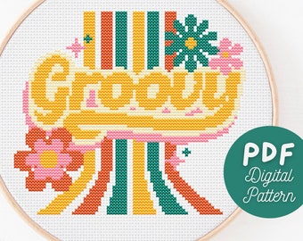 Groovy retro kruissteekpatroon: jaren 70-stijl (pdf direct downloaden)