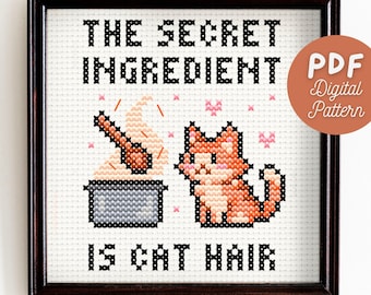Kruissteekpatroon grappige kat: geheim ingrediënt (pdf-patroon)