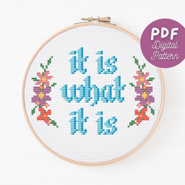 Subversive Cross Stitch Pattern | Snarky Cross Stitch | Sassy Cross Stitch - 'It Is What It Is' Instant Download PDF Pattern