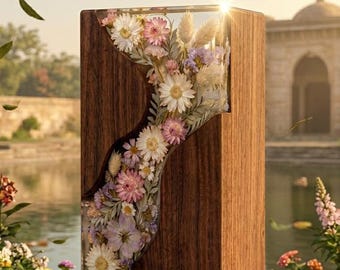 Urna de resina de palisandro con flores preservadas – Recuerdo conmemorativo, regalo de condolencia