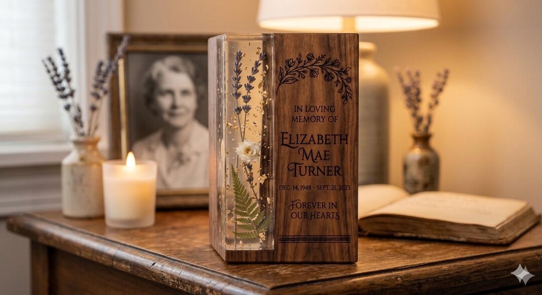 Personalized Wooden Memorial Urn Box, Engraved Rosewood Cremation ...