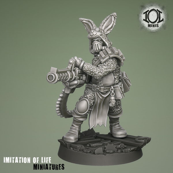 Ratata, Bunny specialist with Machinegun - Post Apocalyptic Resin Miniature