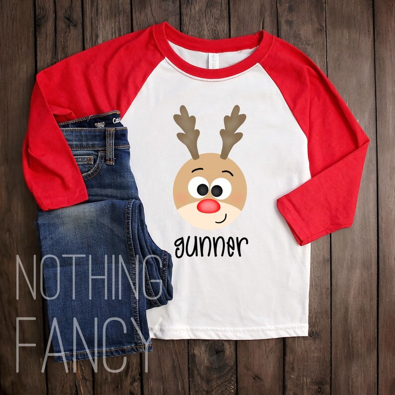 Rudolph the Red Nosed Reindeer Raglan l Christmas Shirt l Personalized Christmas Raglan Shirt