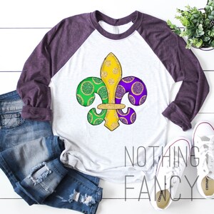 Watercolor Mardi Gras Fleur De Lis Raglan Shirt l Mardi Gras Shirt l Pretty Mardi Gras Shirt