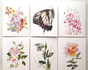 Watercolor Wildflower Notecard Set, Set of 6, Blank Notecards, Floral Design